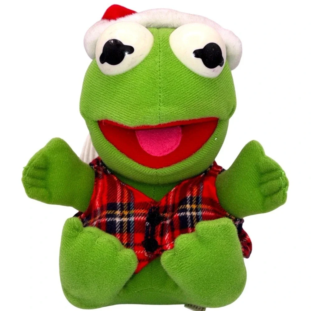 VTG 1988 McDonald's Muppet Babies Christmas Kermit  Plush Santa hat Plaid Vest